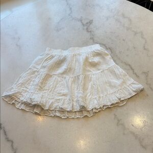 White Tiered knubby Ruffle Mini Skirt